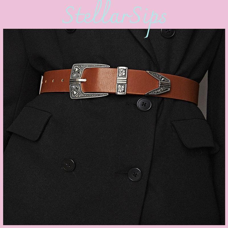 Retro Bohemian Womens Wide Leather Belt With Round Metal Closure For Festival Artwear And