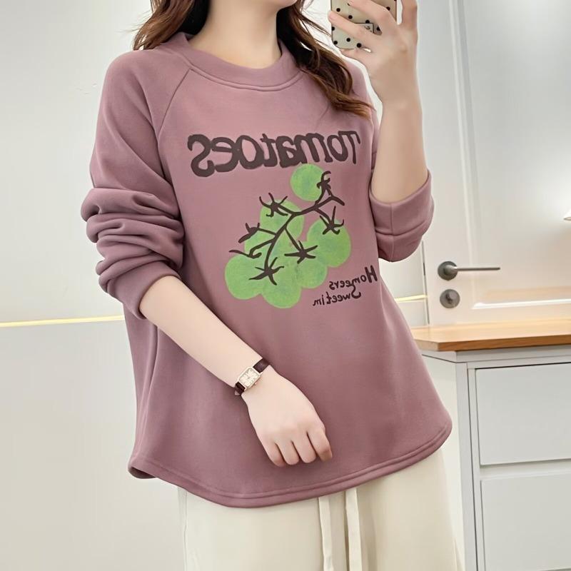 Plus Size Women Casual Thick Printed Crew Neck Long Sleeve Sweatshirt