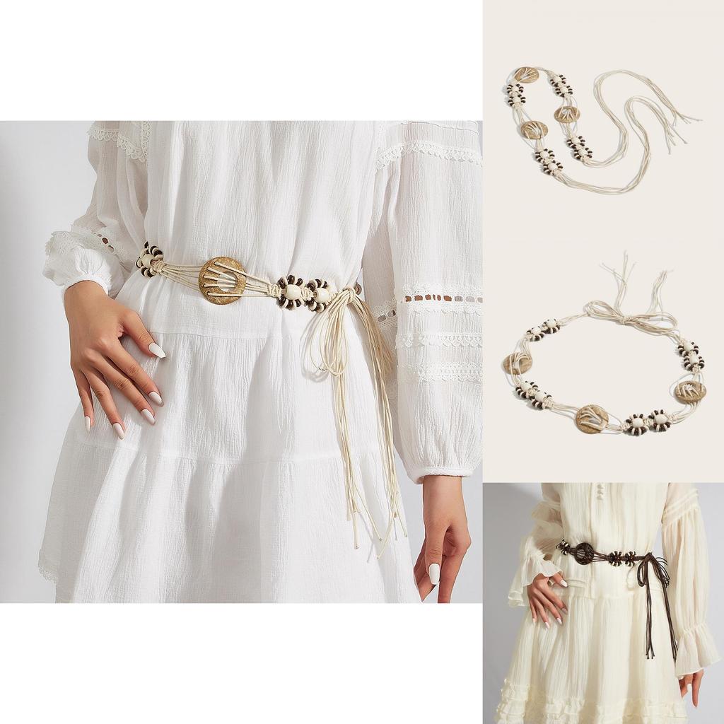 Vintage Boho Waist Chain For Women Made Of Cotton Linen With Knot Fastening For Dress Decor