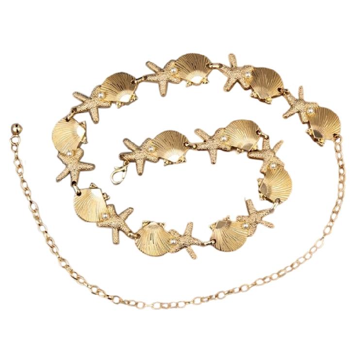 Sea Star Waist Chain Waist Ornament Belly Sash with Metal Shells and Pearls Accent For Ocean Themed Style Enthusiasts