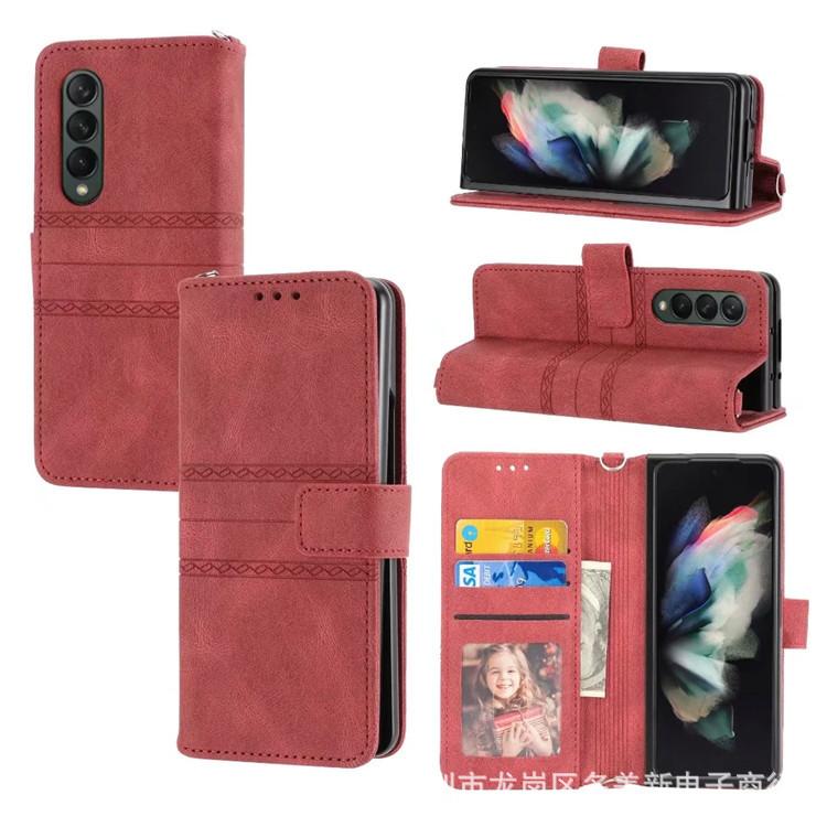 Applicable To Samsung ZFold4 Leather Mobile Phone Case Folding Screen ZFold3 Pattern Flip Wallet Portable Card Storage