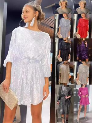 Fashion Sequined Pearl Color Waist Dress Evening Dress Skirt Women's Dress