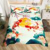 Koi Duvet Cover King Cherry Blossom Japanese Ukiyo-e Bedding Set Sakura Marine Animals Comforter Cover,Pink Romantic Quilt Cover