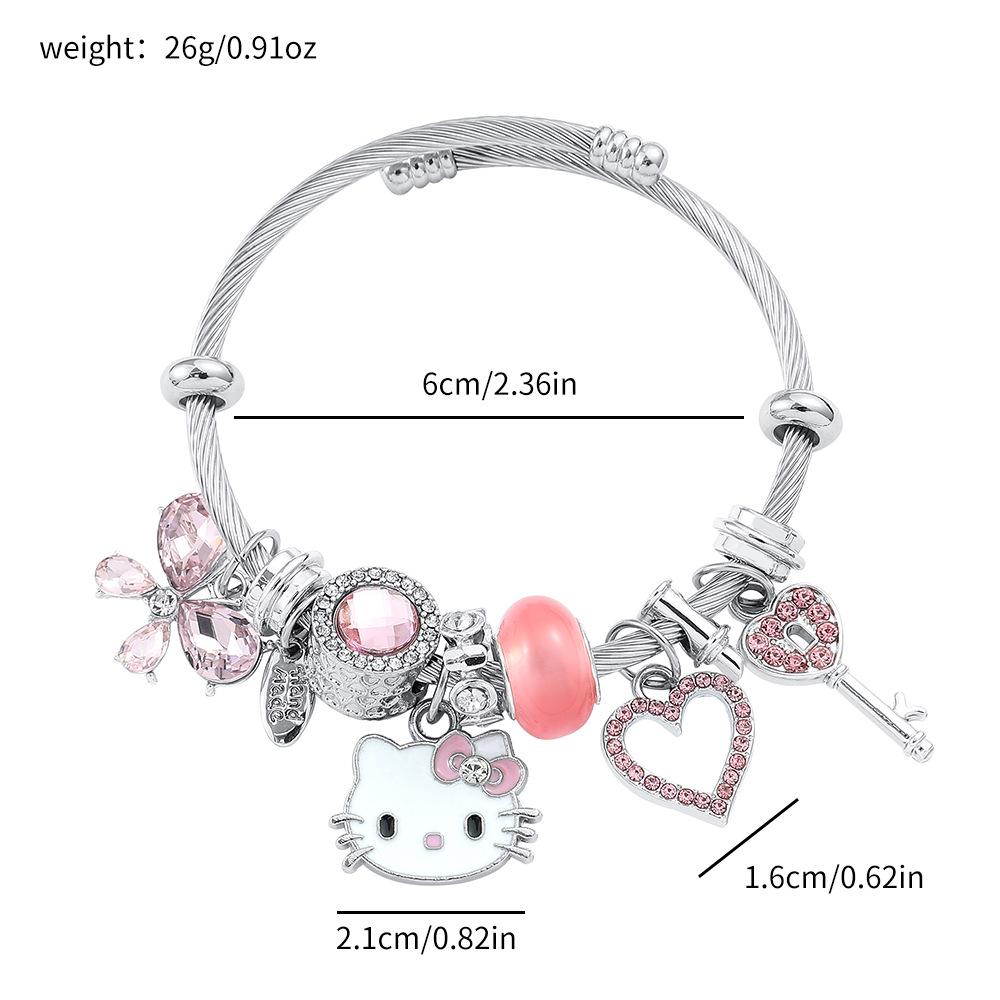 Hello Kitty Rosa Pandora Armband - Niedliches Cartoon-Katzen-Charme-Bügelarmband Schmuck