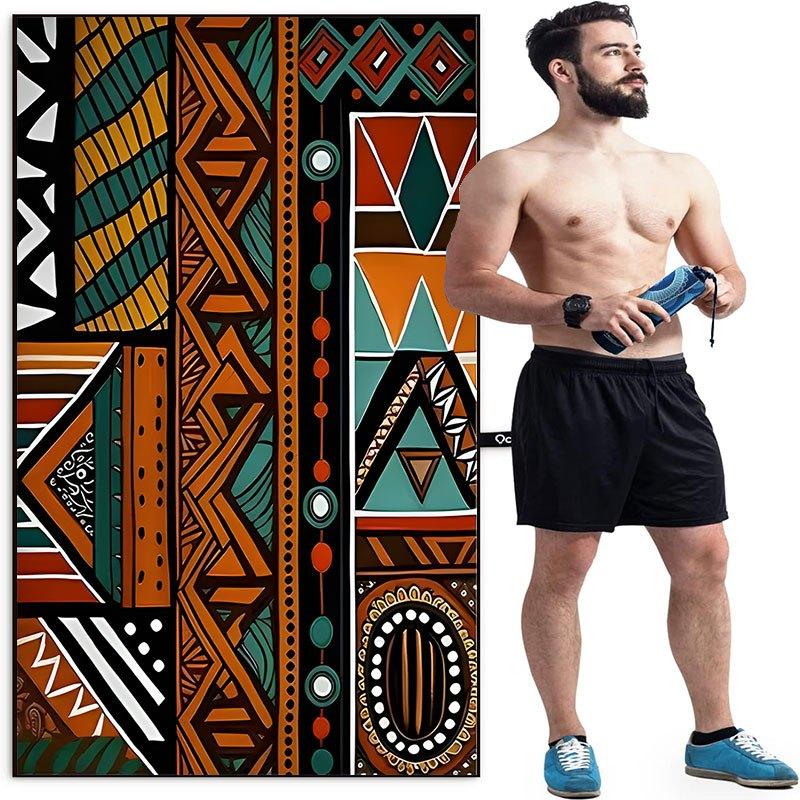 Modern Abstract African Art Vintage Beach Towel, Quick Dry for Yoga Fitness Travel Swimming Camping