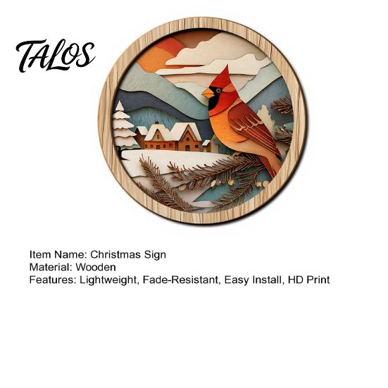 Seasonal Festive Wall Hanging Boho Wooden Decor, Christmas Winter Landscape Round Sign, Rustic Vintage Decor Aesthetic Art Ornament for Living