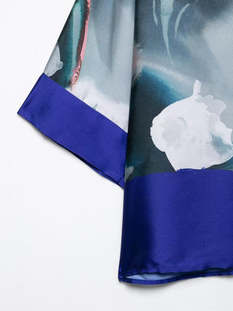 TAOP&ZA Women's Elegantly Designed Floral Print Short Sleeve Shirt