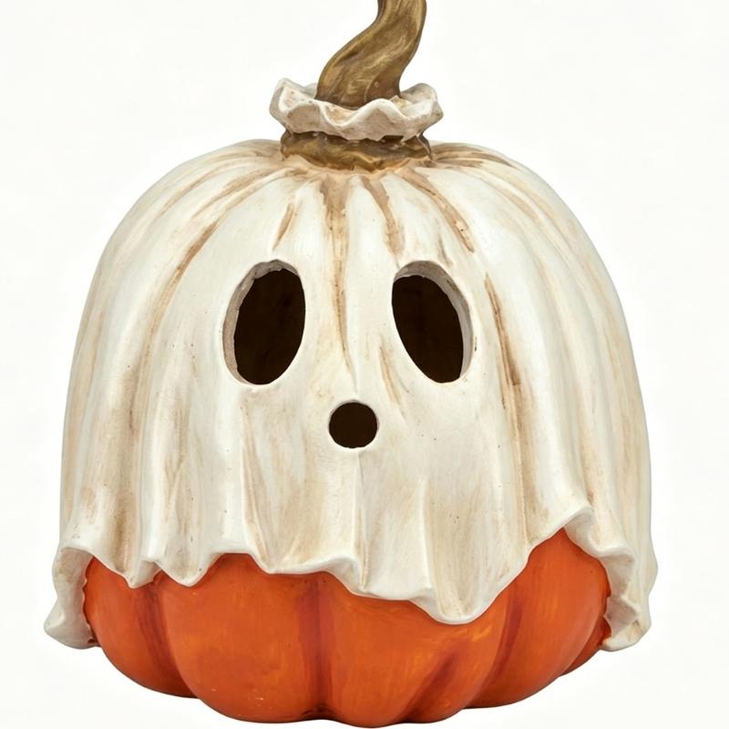 Halloween Candy Display Bowl with Lid for Shelf Entry Display and Party Sweet Serving for Home Styling, 30Cm/11.8Inch Pumpkin Face Resin Candle Stand