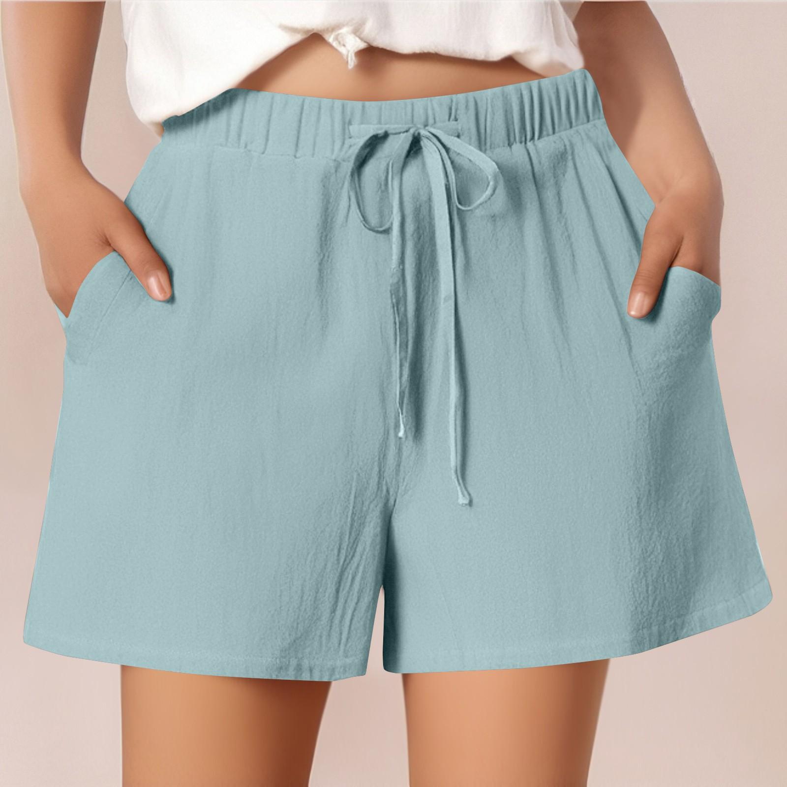 

Женские повседневные хлопковые и льняные однотонные свободные шорты со шнуровкой и эластичным поясом длиной три четверти L