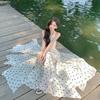 Polka Dot Printing Neck Dress Women's Summer Beautiful Unique Beautiful Vacation Temperament Waist Dress