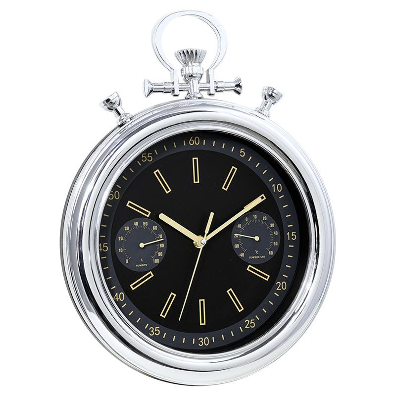 12-inch Imitation Pocket Watch Design with Temperature and Humidity Wall Clock Living Room Clock NATO Style Wall Wall Clock Silent Retro