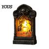Table Bookshelf Decoration Tombstone Candle Lantern, LED Lighted Spooky Graveyard Lamp, Halloween Haunted House Props Small Night Light for