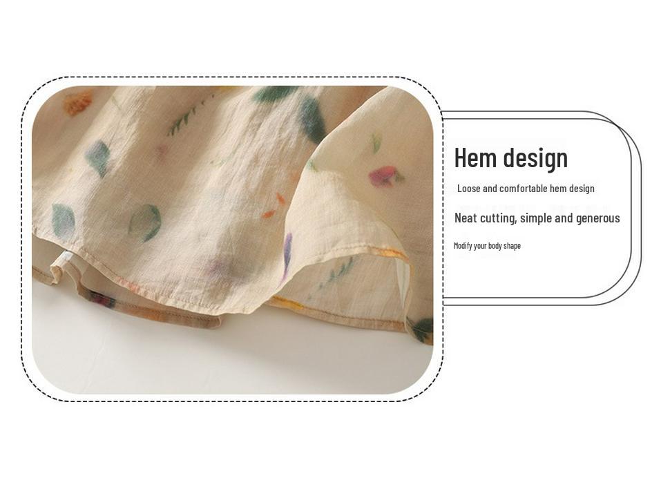 Rochie Midi Imprimată cu Decolteu în V din Bumbac și In - Stil Casual, Larg și Subțietor, Colecția Primăvară/Vară 2025