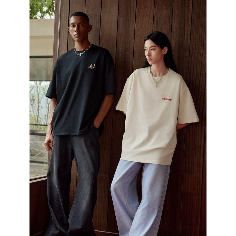 Bodydream Couple Short-Sleeved Men's Summer T-Shirt Tops Pure Cotton Heavy Weight Bottoming Shirt Loose Shoulder Half Sleeve Clothes