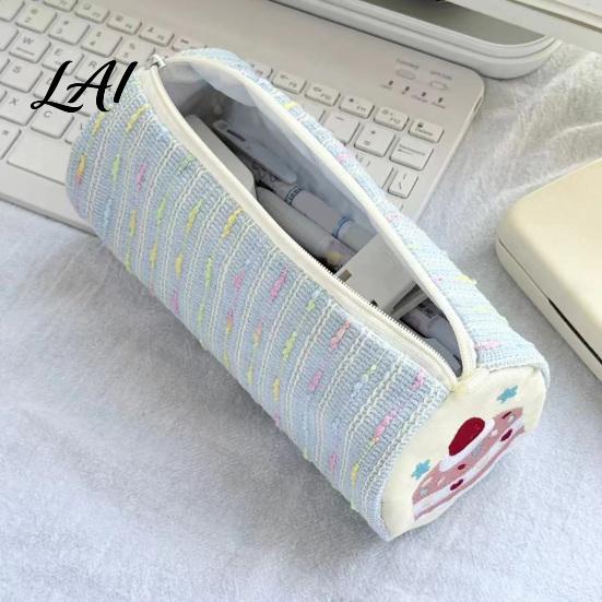 Stain Proof Pencil Holder Strawberry Cake Roll Case Large Capacity Cylindrical Pen Pouch Girlish Desk Accessory Cute Stationery Storage Bag
