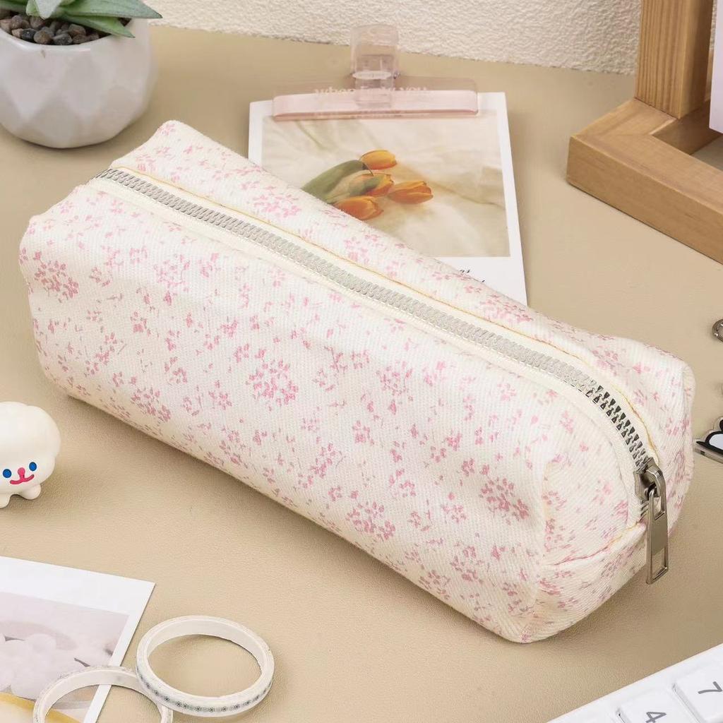 Cartoon Floral Printing Pen Bag Student Grils Stationery Bag Large Capacity Pencil Case Multifunctional Stationery Organizer