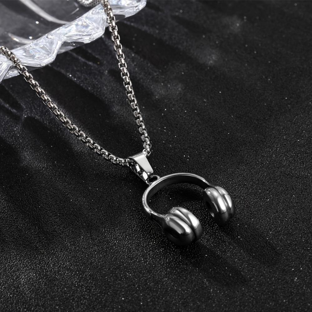 Men's Headphone Pendant Necklace, Gun Color Durable Design, Non Fading, Simple Music Themed Accessory, Suitable for Casual Wear