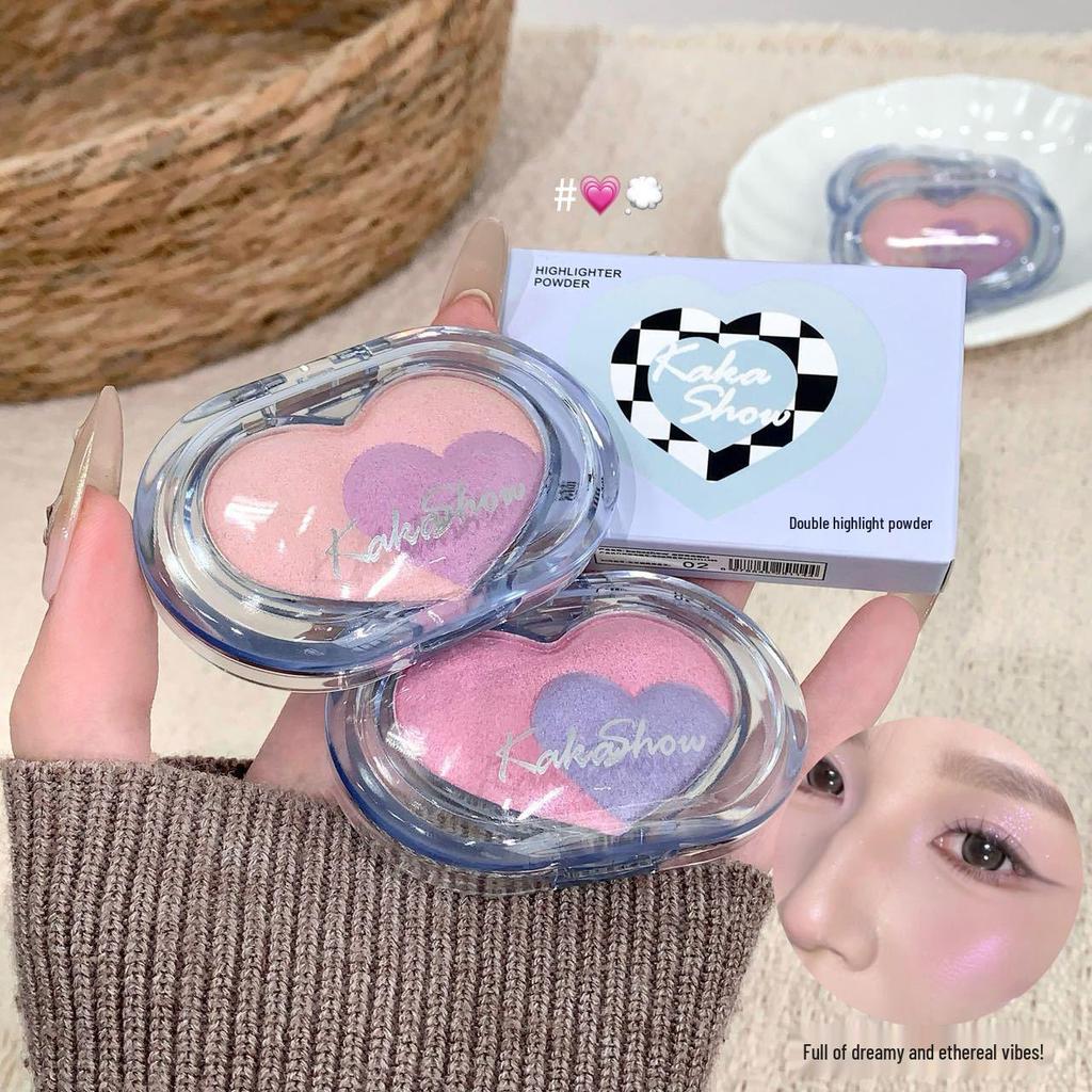 Kakashow Duo-tone Highlighter: 3D Brightening & Contouring Pearlescent Shimmer Powder.