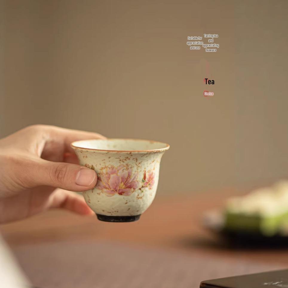 Chinese Style Blue & White Tea Cup with Red Magnolia Bird Design - Small, Anti-Scald Ceramic for Home Use