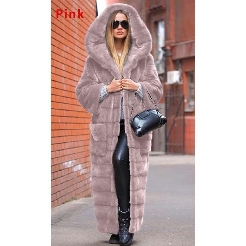 Autumn new product imitation fur coat hooded cotton coat thickened and extended plush coat women's coat trench coat
