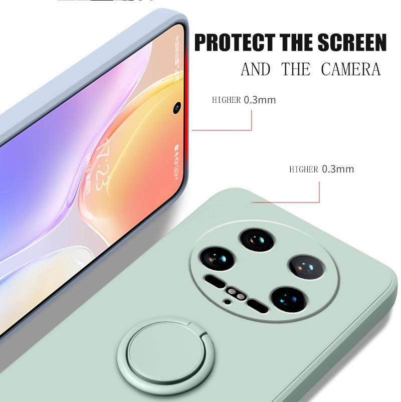 Case Fro Xiaomi 14 Ultra Liquid Silicone Ring Holder Soft Phone Cover for Xiaomi 14 Ultra Shockproof Back Fundas Xiaomi 14Ultra
