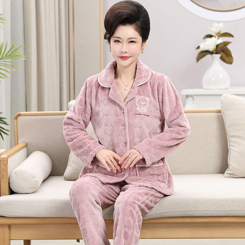 Mamas Schlafanzug: Damen Übergröße Korallenfleece Winterset - Warme Outdoor-Homewear für Mittelalte & Ältere