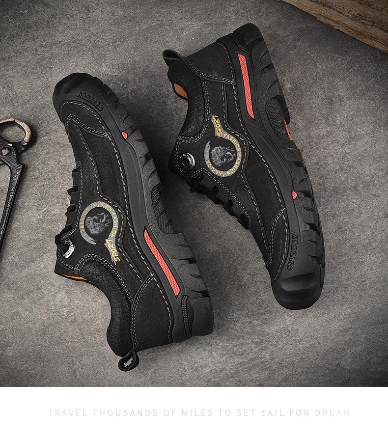 Men's Versatile Casual Leather Shoes - Thick Sole, Wear-Resistant, Genuine Leather, Spring 2023 Hiking & Labor Protection Shoes.