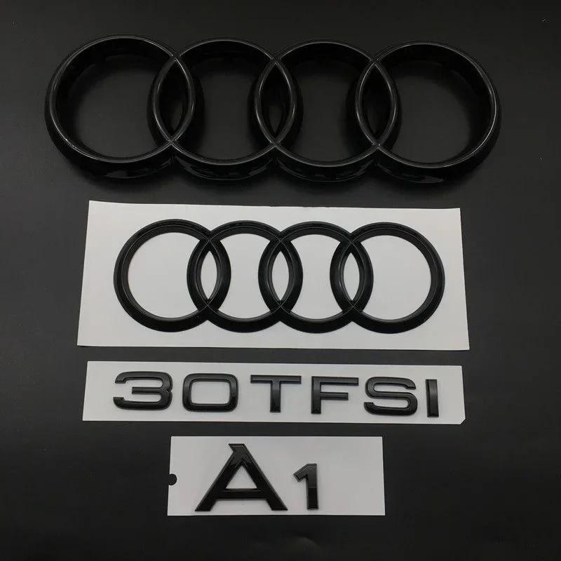 7ydzh A1 4 Ring logo ABS Black Car Hood Front Bonnet Grill Rear Trunk Emblem Badge Sticker A1 Mark 30TFSI Emblem For 7ydzh A1 ydzh7
