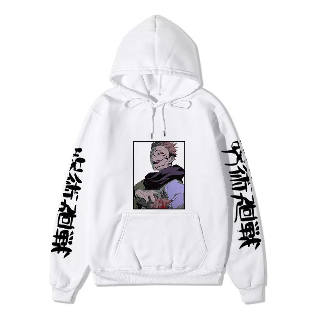 Jujutsu Kaisen Ryomen Sukuna Hoodie Unisex Fleece Sweatshirt Dual Sleeve Vertical Japanese Text Anime Color Character Pullover