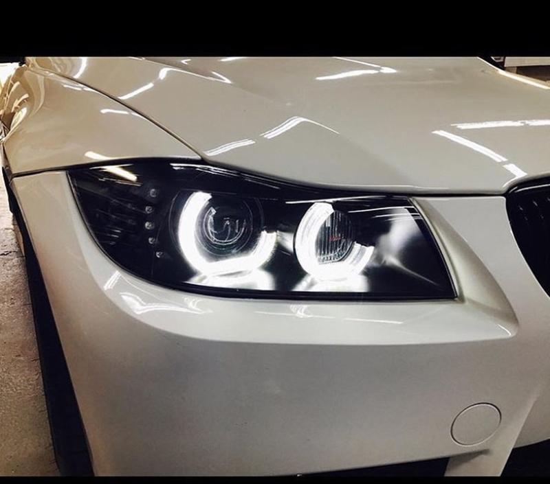 for BMW 3er E91 E90 LCI 316i 318i 320i 323i 325i 328i 330i Xenon M Style Horseshoe White Acrylic Cover LED Angel Eye Halo Ring