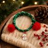 Cute Snowman Wrist Decor Christmas Bracelets, Red Green String Bracelet, Adjustable Rope Bracelet with Stackable Bell Charm And Tinsel Pom Poms,