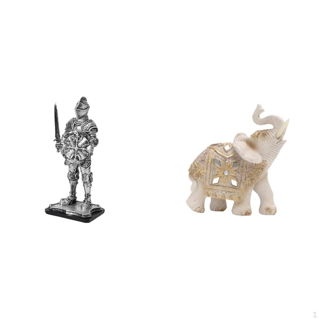 Vintage Knight Elephant Statue Sculpture Creative Tabletop Ornament Resin Figurine for Entryway