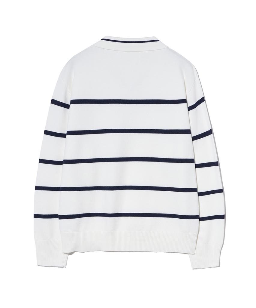 IRONYPORNO WHITELINE 86-Iroj365 Open-Neck Striped Long-Sleeve Knit White