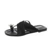 Fashion Summer Flat Slippers Women Fashion Round Head Crystal Flower Set Toe Soft Sole Anti-slip Wear-resistant Sandals