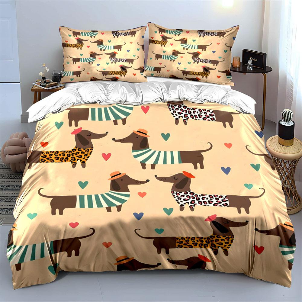 "Dachshund Trio in Stylish Outfits" kid's and adults' bedroom decor, Exquisite three-piece bedding set gift