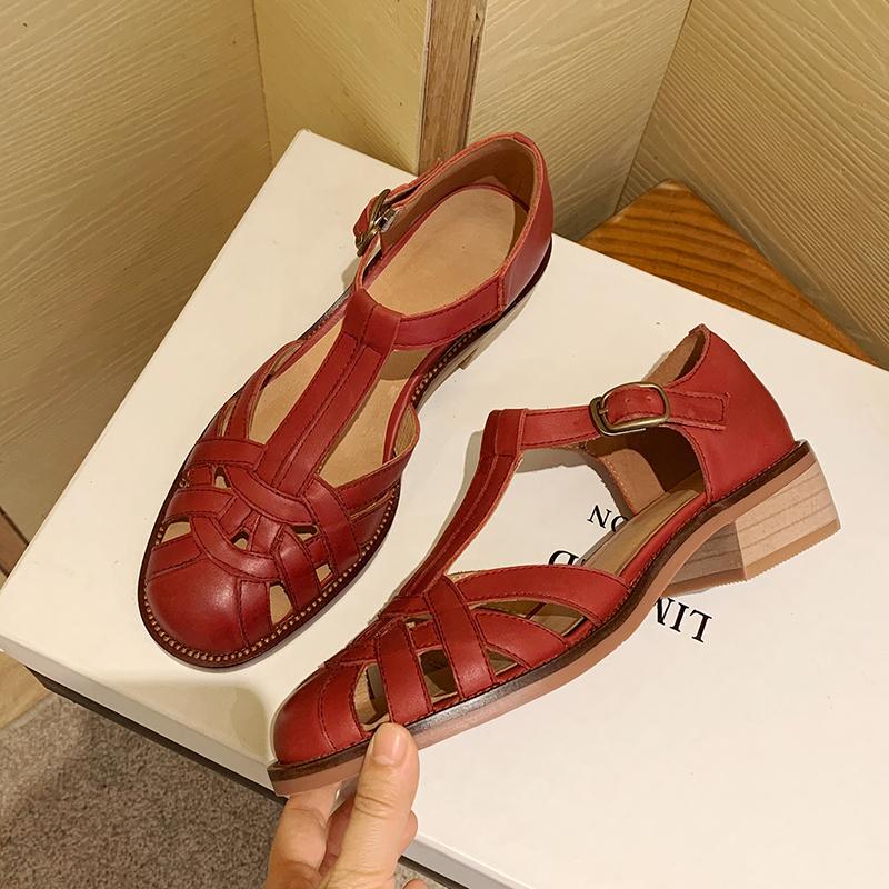 Women 2024 Summer Sandals Low Heel Platform Sandals Female Shoes Sewing Buckle Comfortable Casual Hollow Out Women's Plus Size