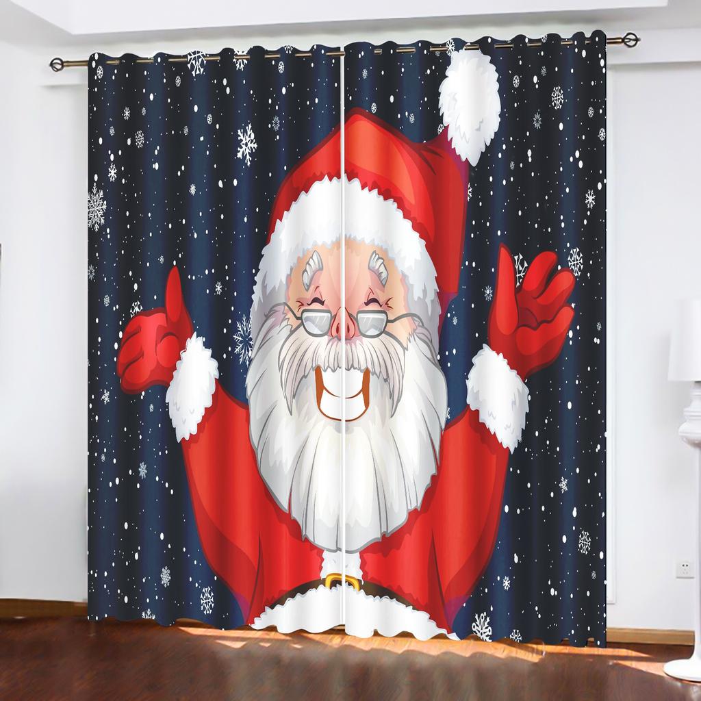 Christmas Santa Claus Suitable Home Decor Living Room Bedroom Blackout Curtains  Balcony Screen Cartoon Cute Perforated