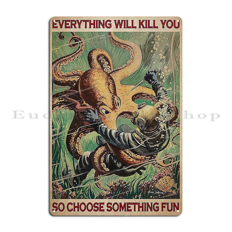 Swimming Into The Ocean I Go To Find My Soul Mysteries of the Abyss Metal Living Room Cinema Kitchen Print Tin Sign Poster