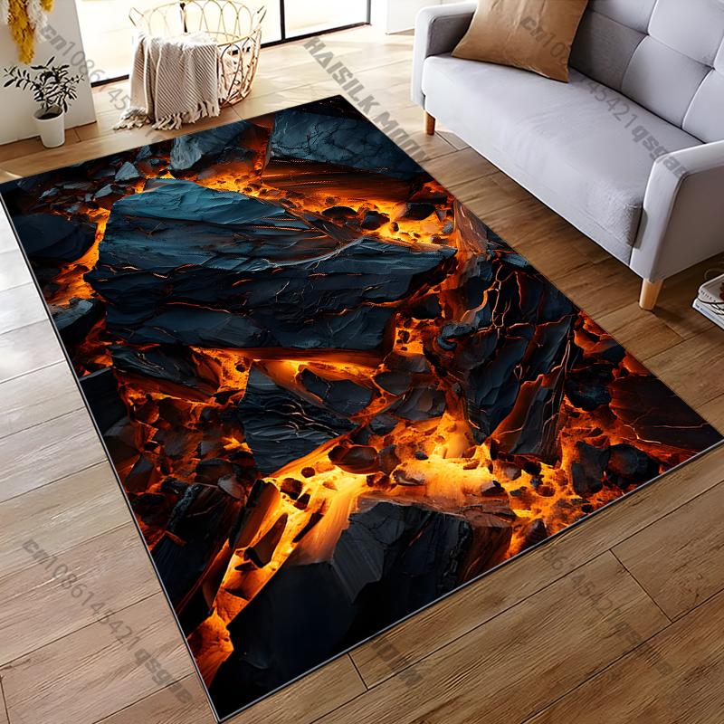 Flame Lava Stone Cartoon Pattern Living Room Bedroom Carpet Bedside Floor Mat 15 Size Kid's Room Cloakroom Play Mat Area Rug
