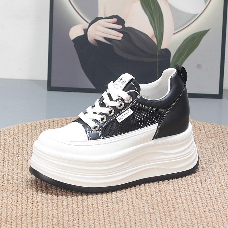 Fashion 8CM Women's Low Cut Breathable Hollow Out Sneakers Summer Fashion Casual Shoes Thick Bottom Lightweight Versatile Plain Color
