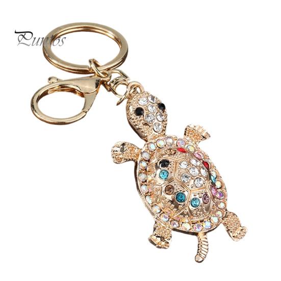 Alloy Shell Keychain Pendant Pendant, 3D Turtle Design Key Holder with Sparkling Rhinestones Inlaid, Three-dimensional Charm Easy to Attach Lucky for