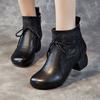 Shoes Women's Thick Heel Soft Sole Velvet Short Boots New Autumn and Winter Women's Shoes Retro First-layer Cowhide Cotton Shoes
