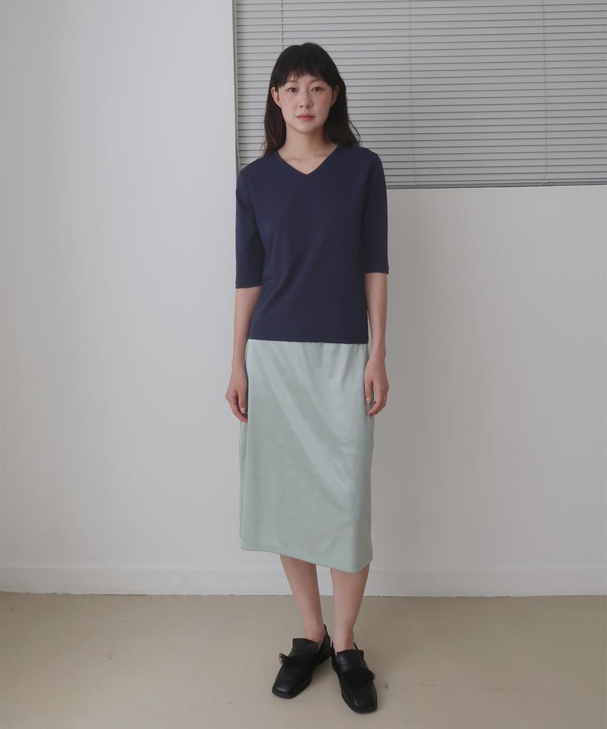 MA JOURNEE V-Neck Mid Sleeve T-Shirt_Navy