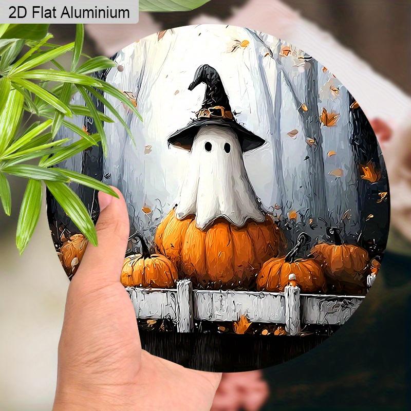 2D Flat Aluminium Oil Painting Style Halloween Sign with Ghosts Pattern - Halloween Figurine Ornaments - Ideal for Front Door, Wall, Porch, Window