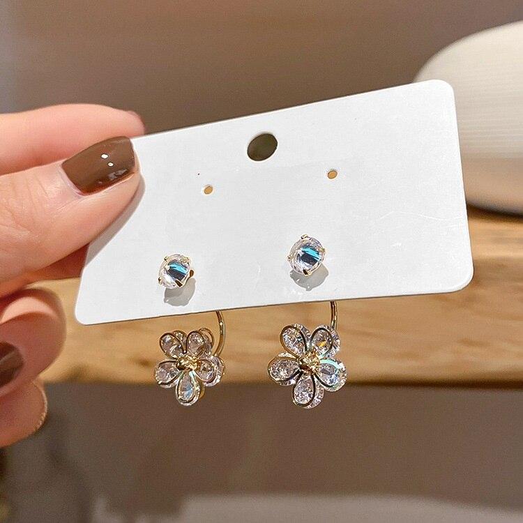 Shinning Flower Drop Earrings For Women Elegant Cubic Zirconia Fashion Jewelry All Match