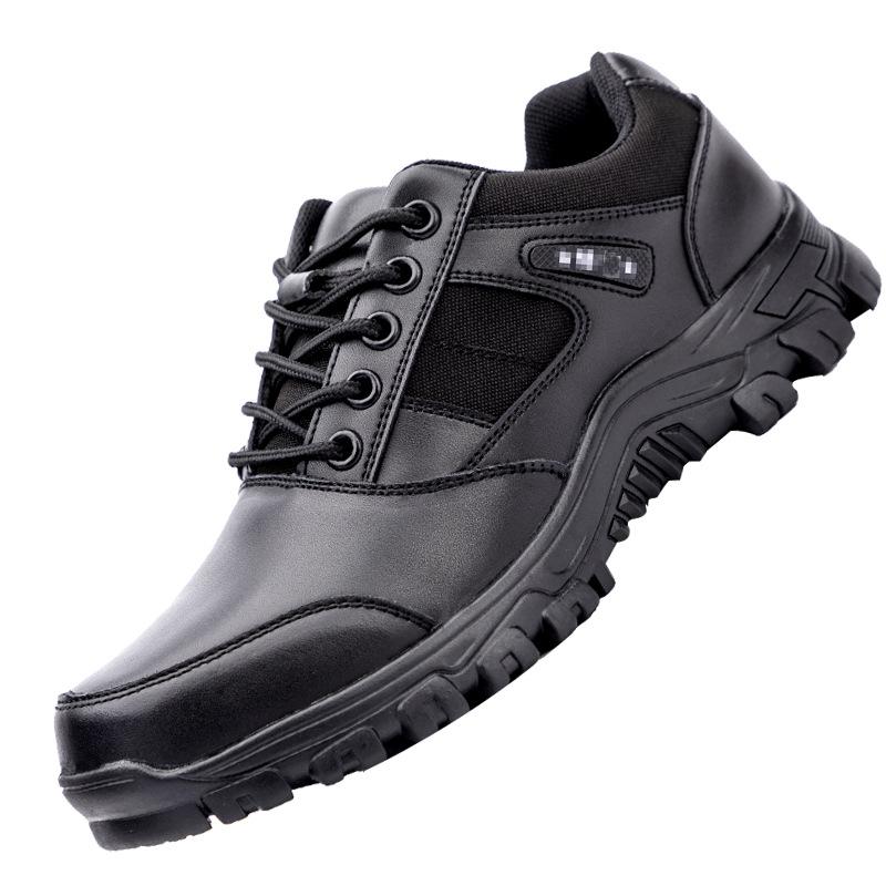 Spring and Autumn Black Training Outdoor Sports Training Leather Shoes Low Help Tooling Duty Shoes Soft Sole Patrol Security Shoes