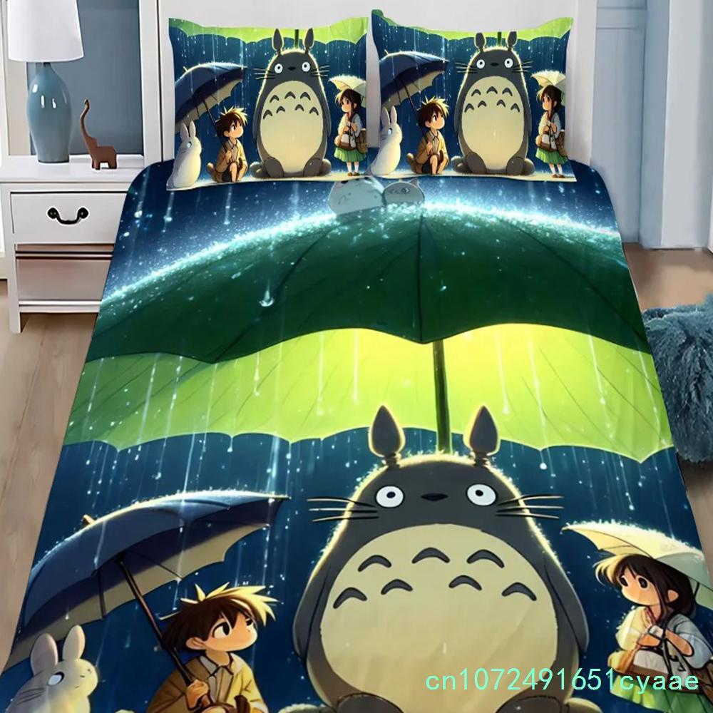 Anime Duvet Cover Pillowcase Bedding Set T-TotoroS Kawaii Adult Boy Girl Bedroom Decoration Children Single Double Large Size