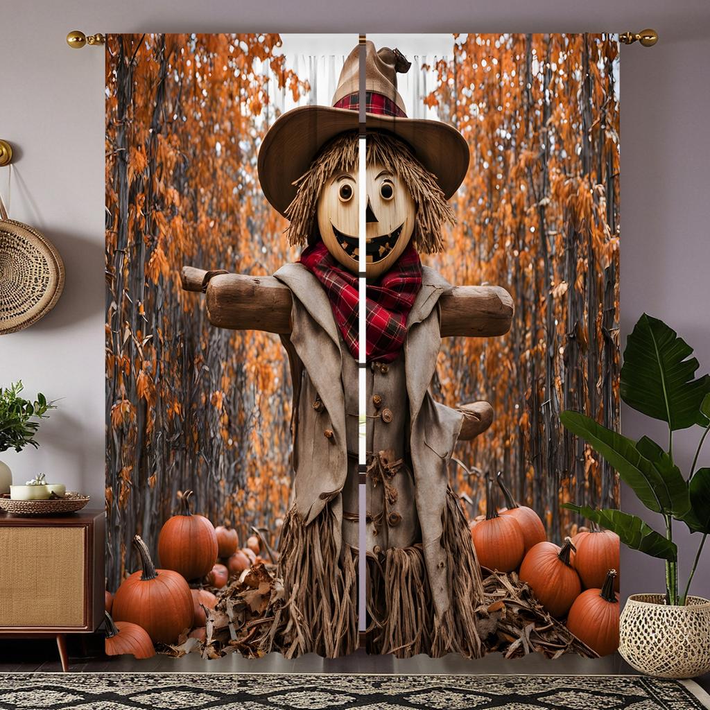 2pcs HD Dead tree forest scarecrow decorative curtain Yellow tie digital printed curtain Home decoration style decoration liv