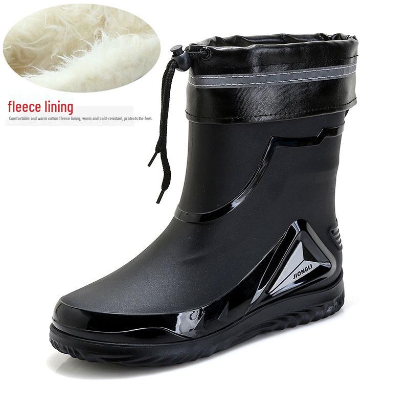 

Мужские водонепроницаемые нескользящие дождевые ботинки на флисовой подкладке - Резиновые уличные ботинки с манжетами 42