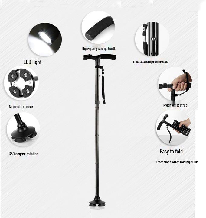 Telescopic Five-Section Folding Walking Cane for Elderly and Hiking